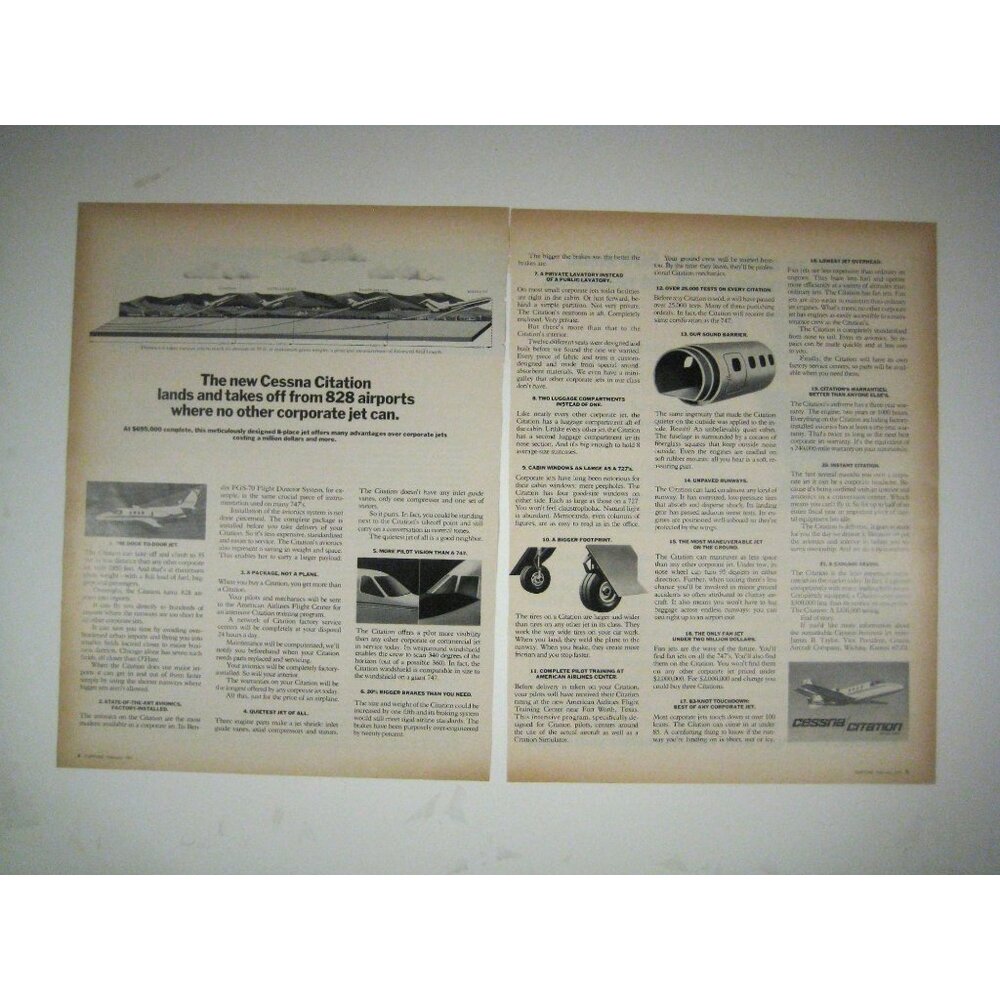Cessna Citation Jet Ad 1971 Airplane Magazine Print AD 2 Pages Aviation
